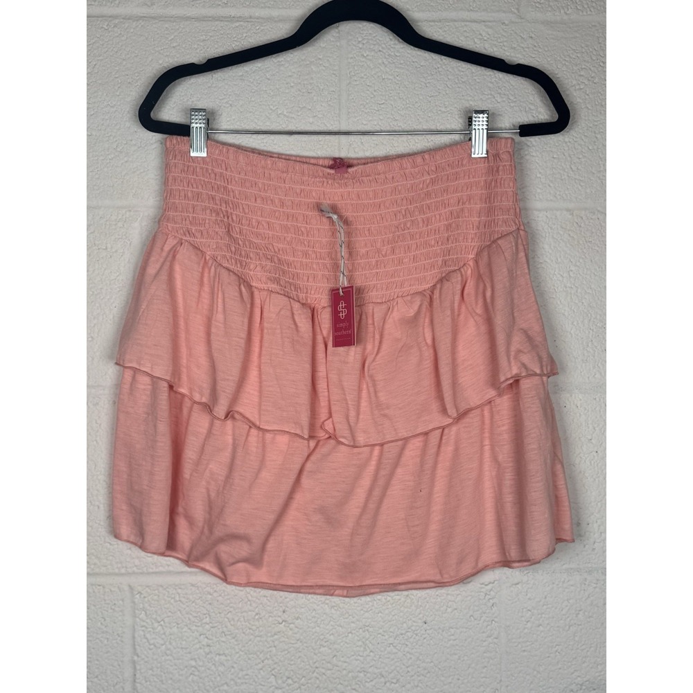 Simply Southern Cottagecore Tiered Ruffle Mini Skirt Soft Pink NWT Size L